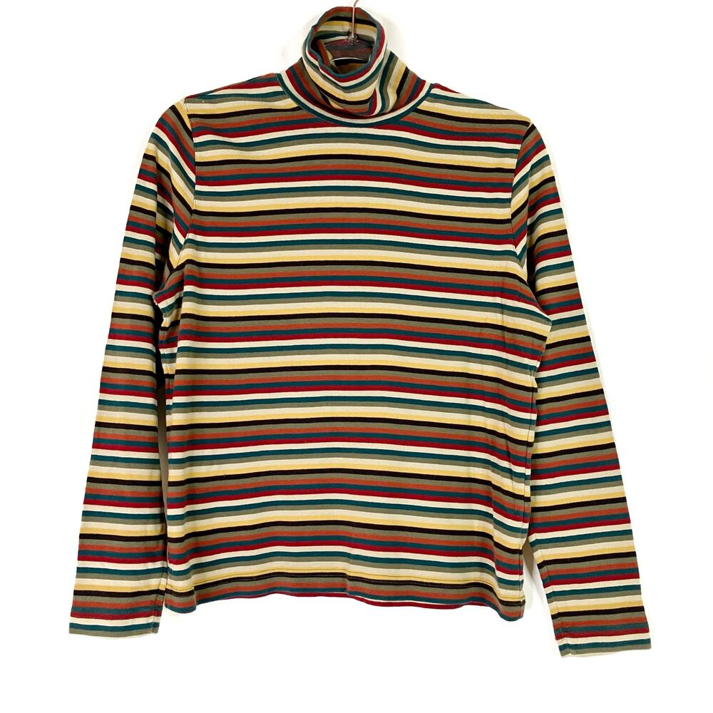 David Brooks | Jewel Tone Stripe Fall Turtleneck Shirt 100% Cotton Womens Large